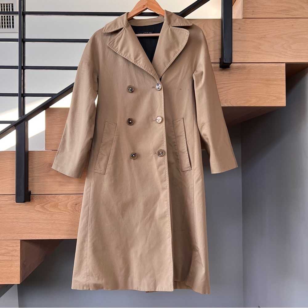 Zara Taupe Midi Trench Coat Rain Coat size XS-S